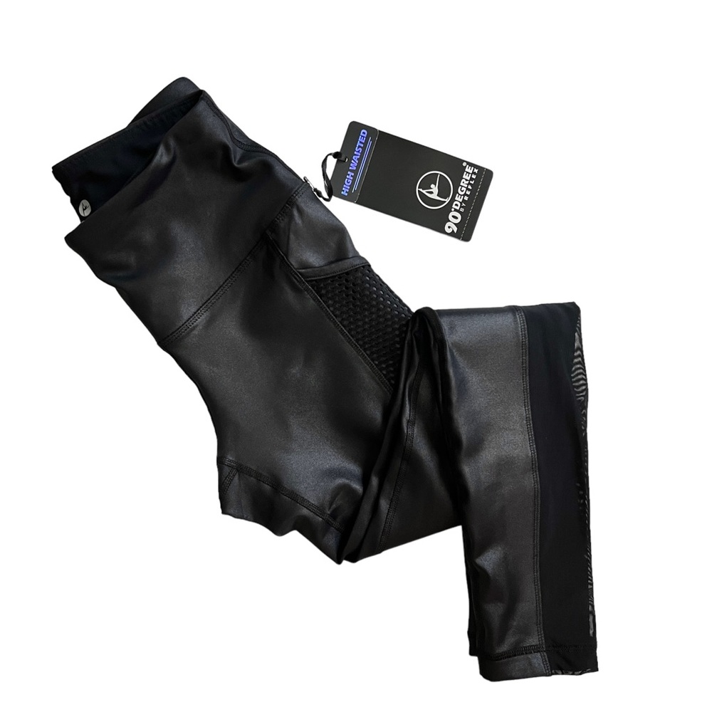 90 DEGREE Black High Waisted Side Mesh Legging Sz S Prove Them Wrong & Pockets